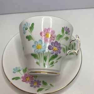 Phoenix China, Art Deco Teacup & Saucer, Hand Painted, Dainty Florals 17750